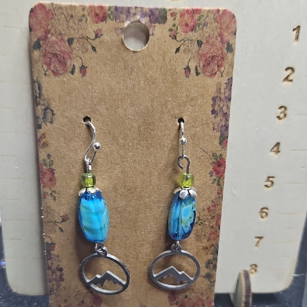 Blue and Green Dangle Earrings
